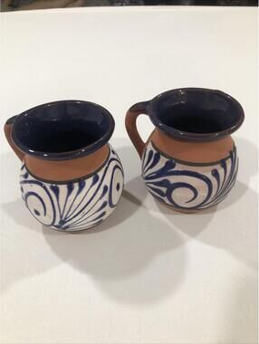 Jarrito De Barro Mexican Clay Pottery Coffee Mug Talavera Set of 2 Tea Hot Coco